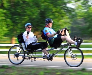 Jimmy and Linda cruisin' on their Rans Seavo recumbent tandem during the 2011 BRAG ride,